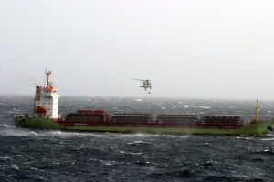 M/V Lehmann Timber supplied by the United States Navy helicopter after an engine breakdown following the release of the crew by the pirates